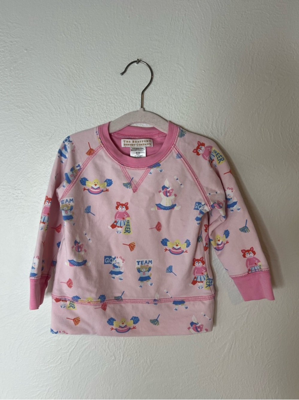 The Beaufort Bonnet Company Cheer Critters Print Pullover Sweater size 6-12 mo